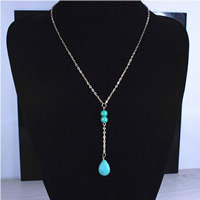 Iron Necklaces with Turquoise with 5cm extender chain Teardrop platinum color plated oval chain lead & cadmium free Length Approx 15.5 Inch Sold By Bag