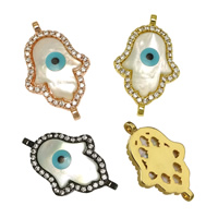 Evil Eye Connector Brass with White Shell Evil Eye Hamsa plated natural & Islamic jewelry & micro pave cubic zirconia & enamel & 1/1 loop nickel lead & cadmium free Approx 1.5mm Sold By Lot