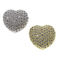Kubisk Zirconia Micro Pave Messing Perler, Heart, forgyldt, Micro Pave cubic zirconia & hule, flere farver til valg, nikkel, bly & cadmium fri, 15x13x9mm, Hole:Ca. 2mm, 10pc'er/Bag, Solgt af Bag