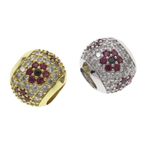 Brass Large Hole Bead Drum plated micro pave cubic zirconia nickel lead & cadmium free Approx 6mm Sold By Bag