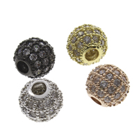 Befestigte Zirkonia Perlen, Messing, rund, plattiert, Micro pave Zirkonia, keine, frei von Nickel, Blei & Kadmium, 8mm, Bohrung:ca. 3mm, 10PCs/Tasche, verkauft von Tasche