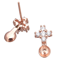 925 Sterling Silver Earring Post Cross real rose gold plated micro pave cubic zirconia 0.8mm 0.9mm Sold By Lot