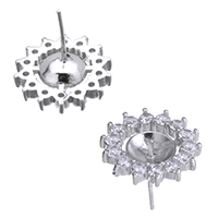 925 Sterling Silver Earring Post, Flower, micro pave cubic zirconia, 15x15x15mm, 1mm, 0.9mm, 5Pairs/Lot, Sold By Lot
