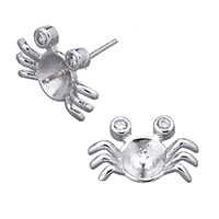 925 Sterling Silver Earring Post, Crab, micro pave cubic zirconia, 15x14.5x15mm, 0.9mm, 0.9mm, 5Pairs/Lot, Sold By Lot
