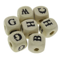 Trä Bead, Square, blandad mönster & med bokstaven mönster, 10mm, Hål:Ca 1mm, Ca 1000PC/Bag, Säljs av Bag