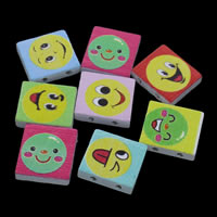 Hout Glimlachen gezicht patroon kraal, afdrukken & gemengd & dubbel-gat, 18x20x5mm, Gat:Ca 1mm, 1000pC's/Bag, Verkocht door Bag
