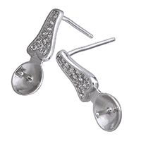 925 Sterling Silver Earring Post, micro pave cubic zirconia, 5.5x15x12mm, 0.9mm, 0.9mm, 5Pairs/Lot, Sold By Lot