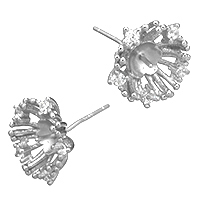 925 Sterling Silver Earring Post, Flower, micro pave cubic zirconia, 13x13x16mm, 0.8mm, 0.9mm, 5Pairs/Lot, Sold By Lot