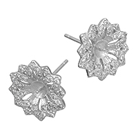 925 Sterling Silver Earring Post, Flower, micro pave cubic zirconia, 12x12x14mm, 0.5mm, 0.9mm, 5Pairs/Lot, Sold By Lot