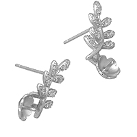 925 Sterling Silver Earring Post, Branch, micro pave cubic zirconia, 18x28x13mm, 0.8mm, 0.9mm, 5Pairs/Lot, Sold By Lot