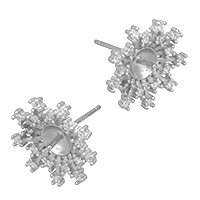 925 Sterling Silver Earring Post, Flower, micro pave cubic zirconia, 13x13x15mm, 0.8mm, 0.9mm, 5Pairs/Lot, Sold By Lot
