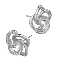 925 Sterling Silver Earring Post, Flower, micro pave cubic zirconia, 14.5x14.5x13mm, 0.9mm, Inner Diameter:Approx 5mm, 5Pairs/Lot, Sold By Lot