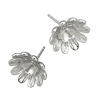 925 Sterling Silver Earring Post, Flower, 12x12x15.5mm, 0.8mm, 0.9mm, 5Pairs/Lot, Sold By Lot
