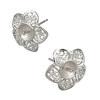 925 Sterling Silver Earring Post, Flower, 15.5x15.5x14mm, 1mm, 0.9mm, 5Pairs/Lot, Sold By Lot