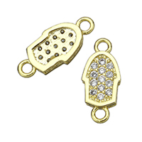 Cubic Zirconia Micro Pave Brass Connector Hamsa real gold plated Islamic jewelry & micro pave cubic zirconia & 1/1 loop nickel lead & cadmium free Approx 1.5mm Sold By Lot