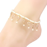 ABS Plastic Pearl Anklet with Zinc Alloy antique gold color plated 220mm Length Approx 9 Inch Sold By Bag