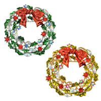 Christmas Brooches Zinc Alloy with Crystal Christmas Wreath plated Christmas jewelry & enamel & faceted & with rhinestone lead & cadmium free 50mm Sold By Bag