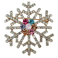Rhinestone Brooch Zinc Alloy Snowflake gold color plated with rhinestone lead & cadmium free 22mm Sold By Bag