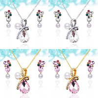 Crystal Jewelry Sets earring & necklace Zinc Alloy with ABS Plastic Pearl & iron chain & Crystal stainless steel post pin Teardrop plated twist oval chain & faceted & with rhinestone lead & cadmium free  Length Approx 15.5 Inch Sold By Set
