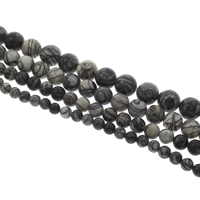 Gemstone šperky Korálky, Black Silk kámen, Kolo, různé velikosti pro výběr, Otvor:Cca 1mm, Prodáno za Cca 14.5 inch Strand