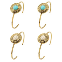 Zinc Alloy Cuff Bangle with Turquoise Flat Round antique gold color plated lead & cadmium free 190mm Inner Approx 60.5mm Length Approx 7 Inch Sold By Bag