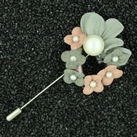 Plástico Broche Perla, aleación de zinc, con Perlas de plástico ABS & Espuma PE, Flor, chapado en color de platina, libre de plomo & cadmio, 45x88mm, 3PCs/Bolsa, Vendido por Bolsa
