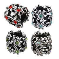 Zinc Alloy European Beads Flower antique silver color plated without troll & with rhinestone nickel lead & cadmium free Approx 5mm Sold By Lot