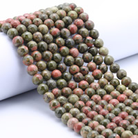 Unakit Perlen, Unakite, rund, verschiedene Größen vorhanden, Bohrung:ca. 1mm, verkauft per ca. 15 ZollInch Strang