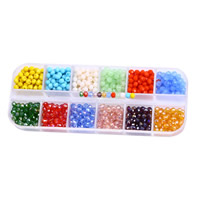 Kristall-Perlen, Kristall, mit Kunststoff Kasten, facettierte, gemischte Farben, 4mm, ca. 720PCs/Box