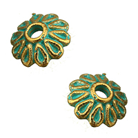 Zinc Alloy Bead Cap Flower gold color plated enamel turquoise blue nickel lead & cadmium free Approx 1.5mm Sold By Lot