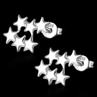 Pendientes de Perno en Latón, metal, Estrella, chapado en plata real, libre de plomo & cadmio, 12x15mm, Vendido por Par