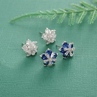 Brass Stud Earring Flower platinum plated with cubic zirconia nickel lead & cadmium free Sold By Pair