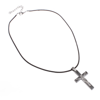 PU Leather Cord Necklace Stainless Steel with PU Leather Cord with 2lnch extender chain Crucifix Cross plated two tone Length Approx 16.5 Inch Sold By Lot