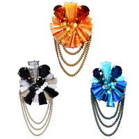 Crystal Brooch Zinc Alloy with iron chain & Crystal Flower plated handmade & with painted & curb chain & colorful plated & faceted lead & cadmium free Sold By PC