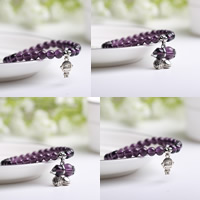 Amethyst Bracelet with Zinc Alloy platinum color plated February Birthstone & natural & charm bracelet 6mm Length Approx 6.5 Inch Sold By Bag