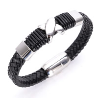 Men Bracelet Titanium Steel with PU Leather for man 10mm Length Approx 8.5 Inch Sold By Bag