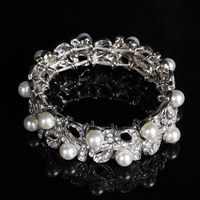 Bransoletka dla nowożeńców, Stop cynku, ze Tworzywa ABS perła, Platerowane w kolorze srebra, z kamieniem, bez zawartości ołowiu i kadmu, 20mm, sprzedawane na około 7 cal Strand