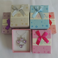 Cardboard Jewelry Set Box finger ring & earring & necklace with Sponge & Satin Ribbon Rectangle mixed colors Sold By Lot