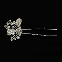 Bridal Hair Pins Zinc Alloy silver color plated for bridal & with rhinestone lead & cadmium free Sold By PC