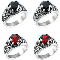 Stainless Steel Finger Ring for Men Titanium Steel with Crystal Flat Oval & for man & faceted & blacken 7-11mm Sold By Bag