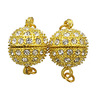 Tibetan Style Magnetic Clasp, gold color plated, with rhinestone & single-strand, nickel, lead & cadmium free, 22x15x15mm, Hole:Approx 2.2mm, 5PCs/Lot, Sold By Lot