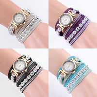 Wrap Watch, Velveteen, with Glass & Tibetan Style, stainless steel snap clasp, plated, adjustable & for woman & with rhinestone & 2-strand, more colors for choice, nickel, lead & cadmium free, 26mm, 10mm, Length:Approx 23 Inch, 2Strands/Lot, Sold By Lot
