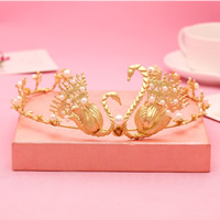 Bridal Tiaras Zinc Alloy with ABS Plastic Pearl Swan gold color plated for bridal lead & cadmium free 70mm Sold By Bag