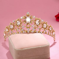 Bridal Tiaras Zinc Alloy with Crystal Crown gold color plated for bridal & faceted & with rhinestone lead & cadmium free 160mm Sold By Bag