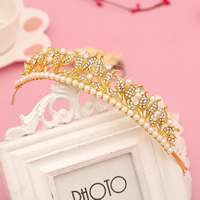 Bridal Tiaras Zinc Alloy with ABS Plastic Pearl Crown gold color plated for bridal & with rhinestone lead & cadmium free 130mm Sold By Bag