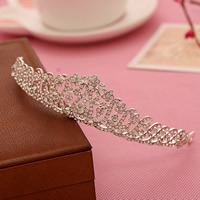 Bridal Tiaras Zinc Alloy Crown silver color plated for bridal & with rhinestone lead & cadmium free 130mm Sold By Bag