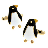 Cufflinks Brass Penguin gold color plated enamel nickel lead & cadmium free 10-20mm Sold By Pair