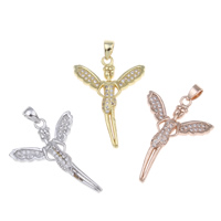 Cubic Zirconia Micro Pave Brass Pendant, Fairy, plated, micro pave cubic zirconia, more colors for choice, nickel, lead & cadmium free, 19x27x3mm, Hole:Approx 2x3mm, Sold By PC