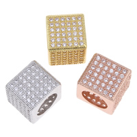 Cubic Zirconia Micro Pave Brass Beads Square plated micro pave cubic zirconia & large hole nickel lead & cadmium free 10mm Approx 7mm Sold By PC