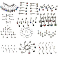 316L Stainless Steel Body Piercing Jewelry Set Unisex & with rhinestone & mixed original color 2mm-6mm Sold By Lot